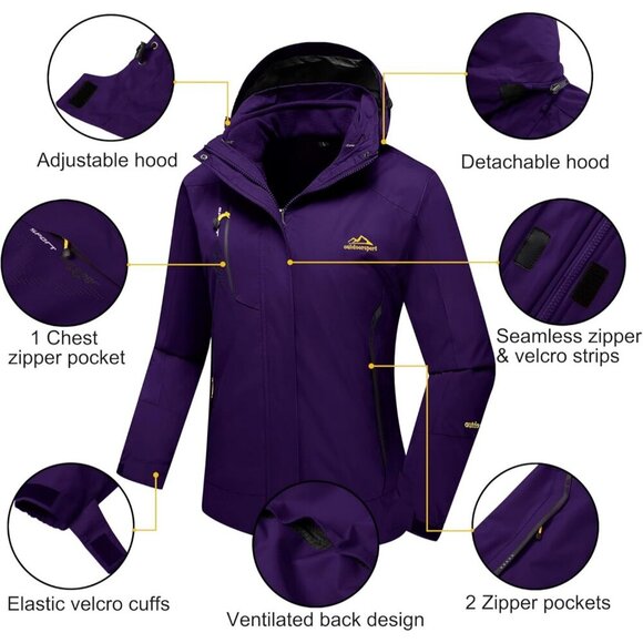 Women's Dark White Purple Winter Snow Ski Jacket Coats Waterproof Fleece Lined - Picture 6 of 7